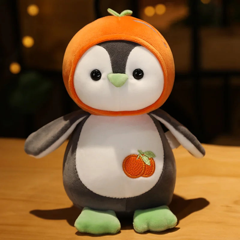 1PC Cartoon Penguin Plush Toys Kawaii Soft Doll Dress up Strawberry Orange Kids Plushie Girls Gift