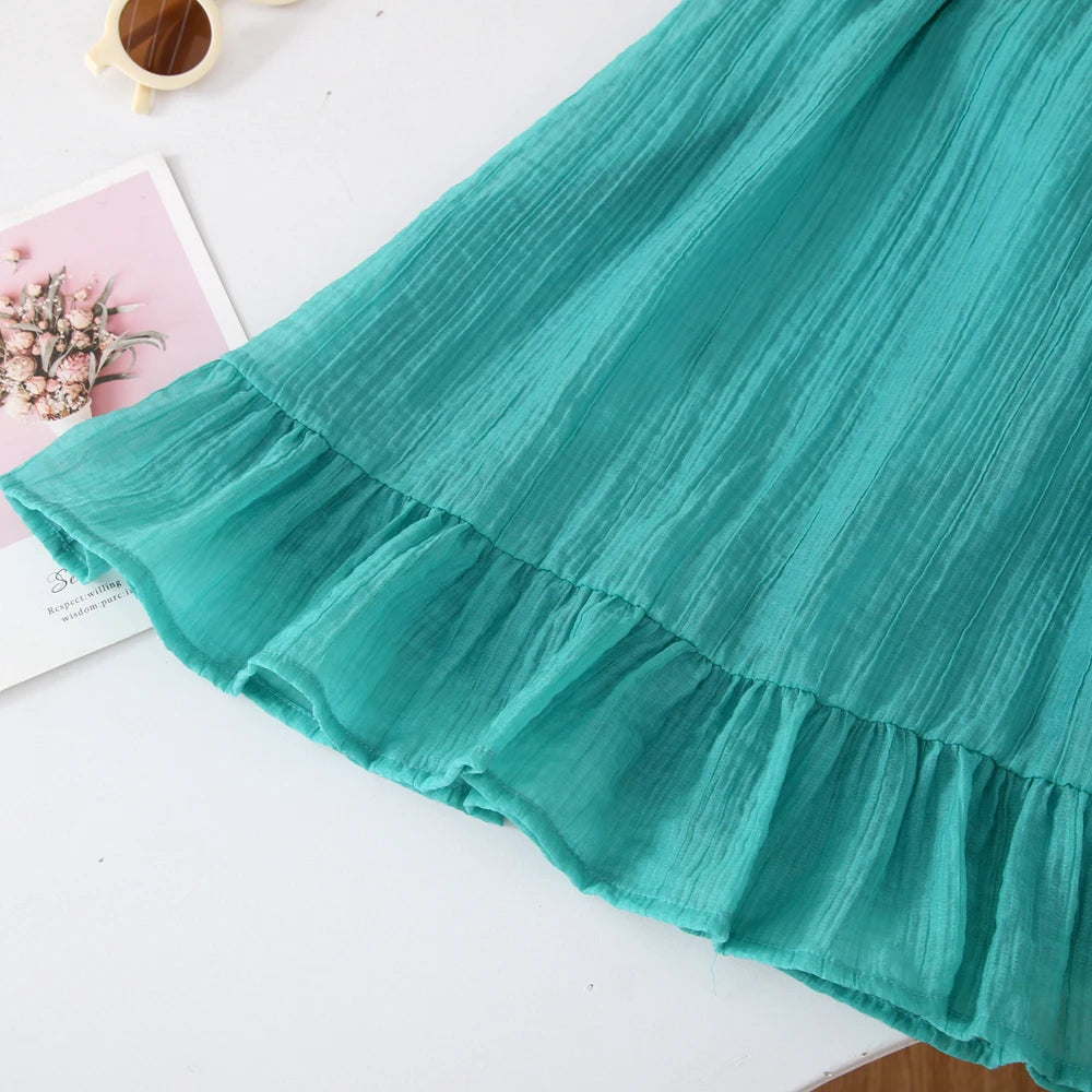 Humor Bear Summer Girl's Dress Solid color retro-style halter sleeveless Fashion Princess Dress Casual Dresses For Girls