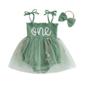 Newborn Baby Girl 1st Birthday Outfits Summer Cute Sleeveless Tie Strap Tulle Bodysuit Dress with Headband Set Infants Clothes
