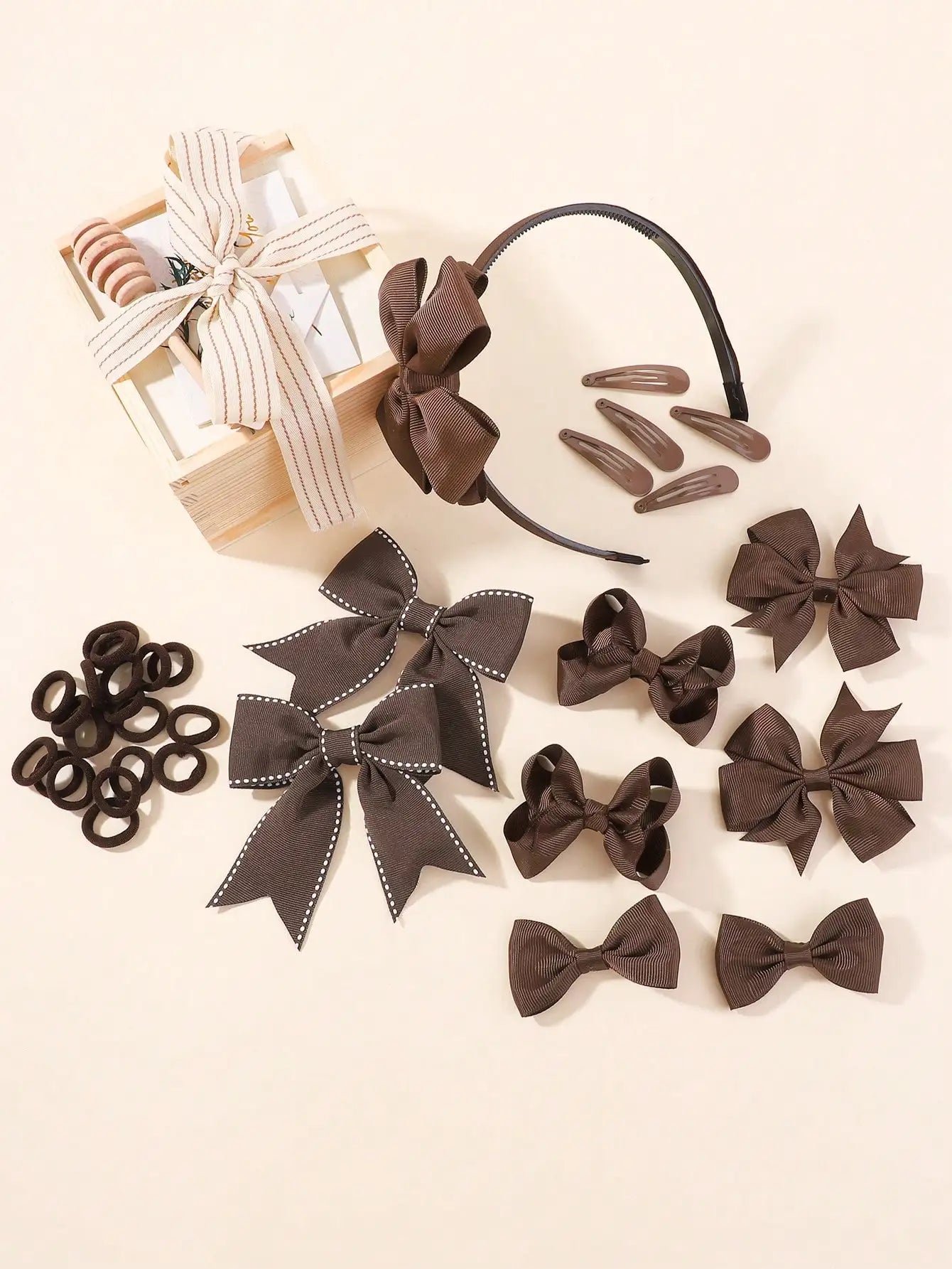 34Pcs Navy Blue Bow Hair Accessories Set for Girls Kids Hair Clips Headbands Elastic Hair Ties School Uniform Hair Styling Tools