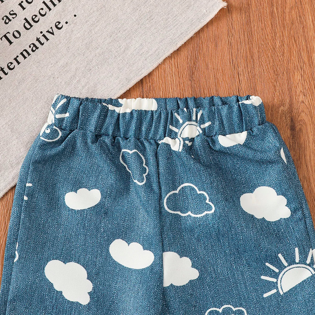 0-3Years Baby Girl Casual Set Cartoon Anime Pattern Top Cloud Printed Blue Pants Two Piece Set Toddler Baby Girl  Autumn Set