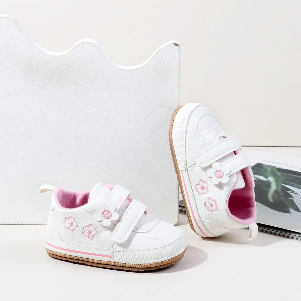 Spring and Autumn New Style Boys' and Girls' Baby Shoes Flower Pattern PU Casual Shoes 0-1 Years Old Learning Walkers Shoes