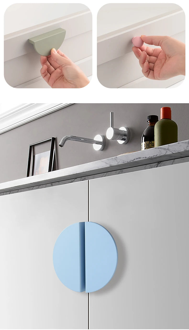 Wardrobe Door Handle Half Round Kitchen Cabinet Knobs Dresser Drawer Handle Colorful Pink Blue Green White Knobs For Furniture