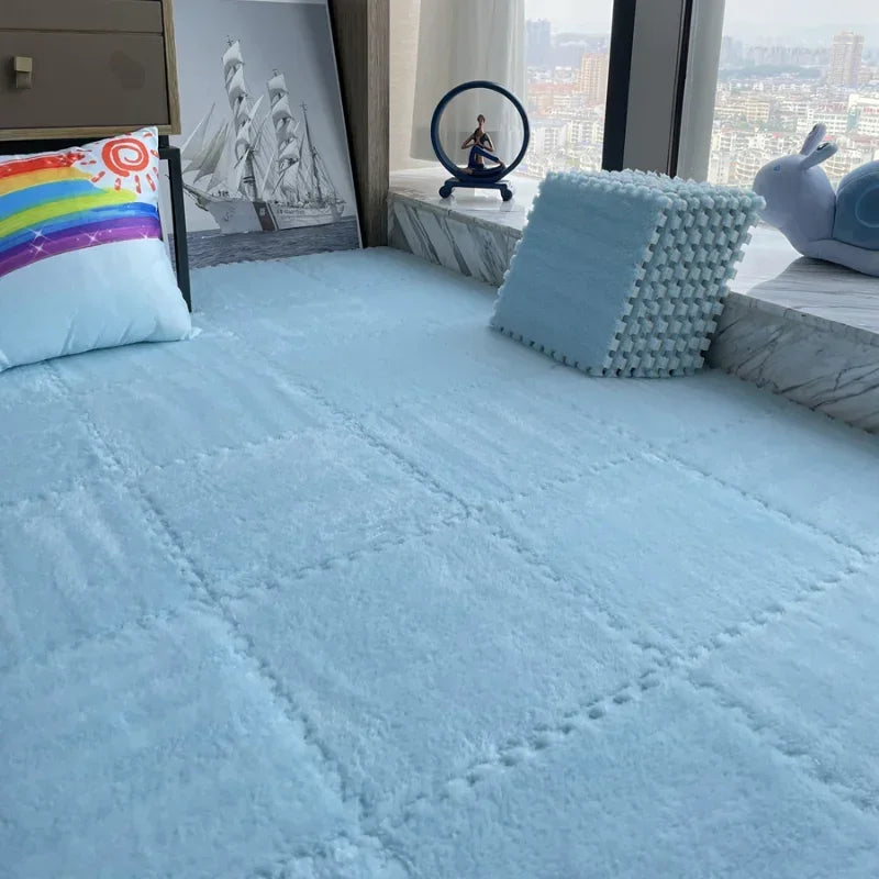 Soft Plush Kids Rug Play Mat 30x30cm Interlocking Puzzle Tiles for Floor Cushion
