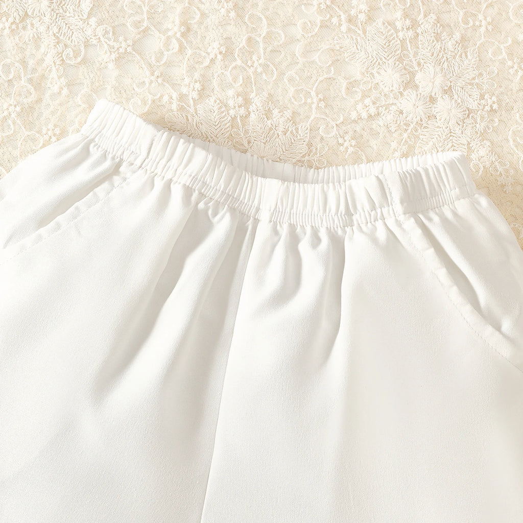 2Pcs Girls' Small Stand Collar Ruffle Sleeveless+Shorts Set Suitable for 4-7 Year Girls Summer Fashion Set children's clothing