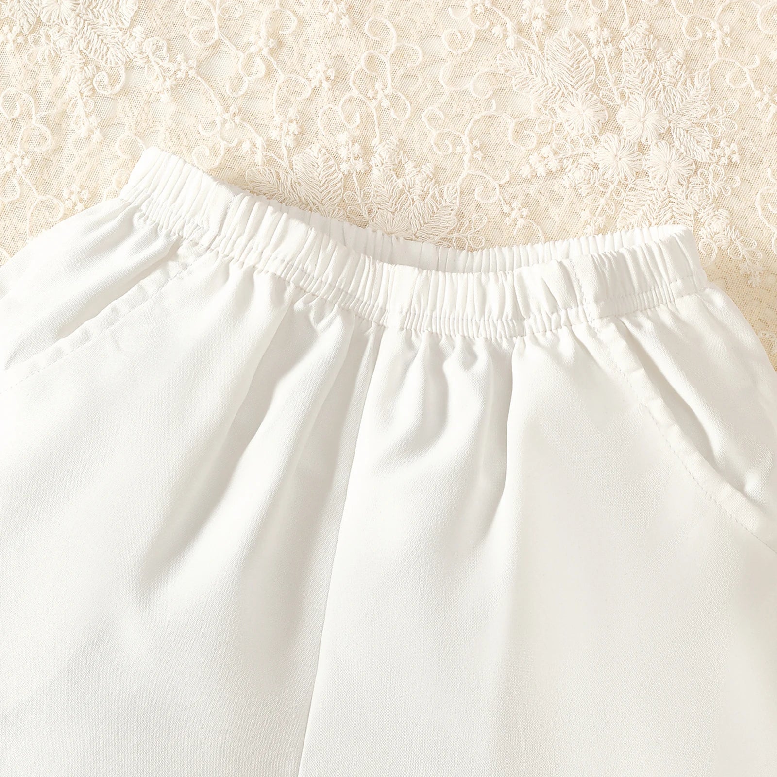 2Pcs Girls' Small Stand Collar Ruffle Sleeveless+Shorts Set Suitable for 4-7 Year Girls Summer Fashion Set children's clothing
