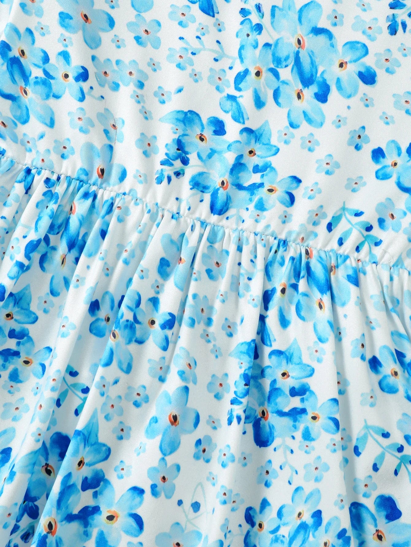 Children Girls' Autumn Dress Blue Tie-dyed Floral Long sleeved Dress Suitable for Daily Casual Clothing of 2-7Year-old Girls