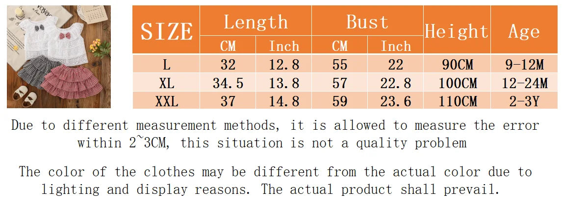 2pc/Set Girls' Suit Summer Bow And Plaid Lace Trim Short Sleeve Casual Toddler Girl Clothes Cute Simple Children Clothes