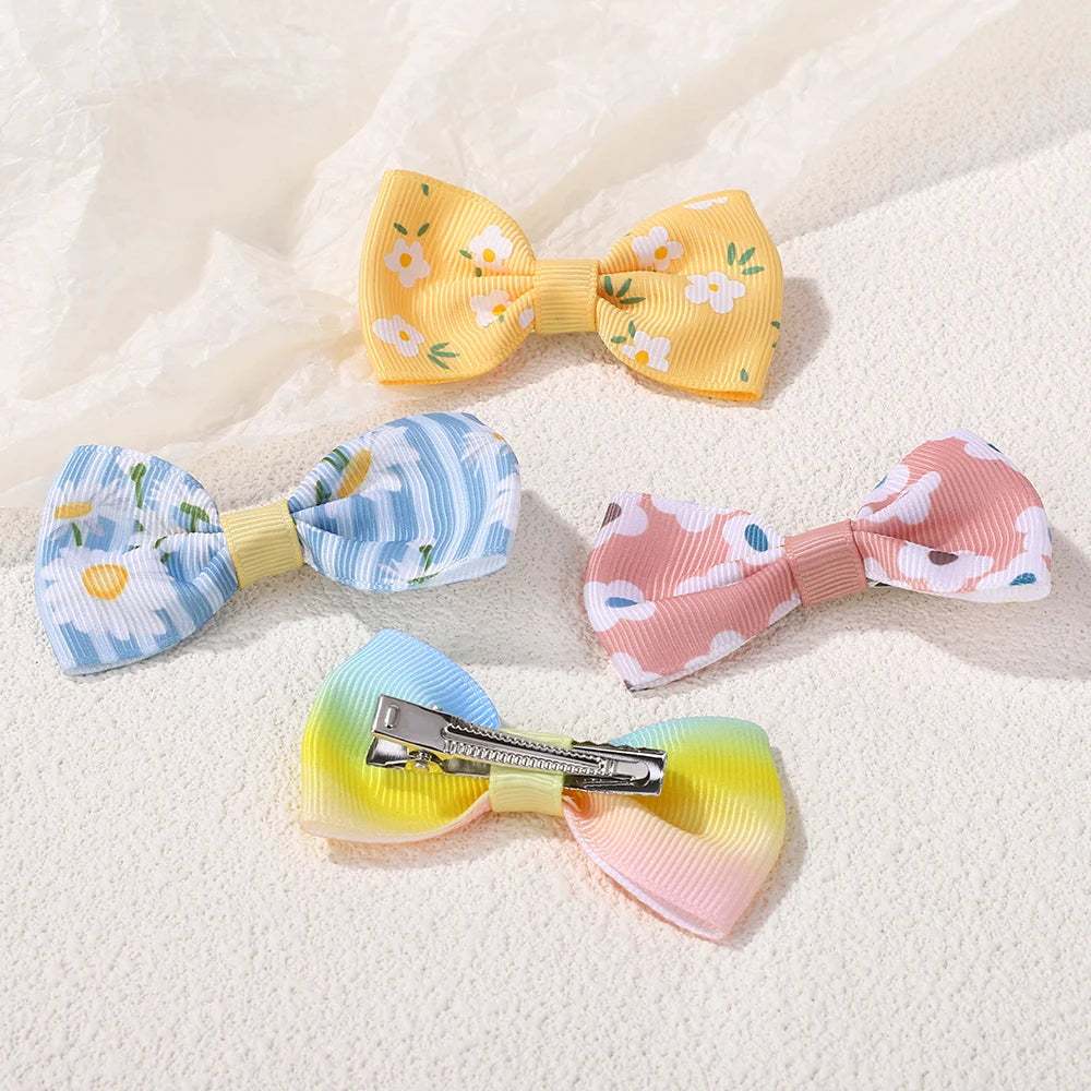 50PCS Random Colorful Lovely Hair Bows Hairgripes Sweet Daisy Printing Hair Clips Kids Boutique Barrette