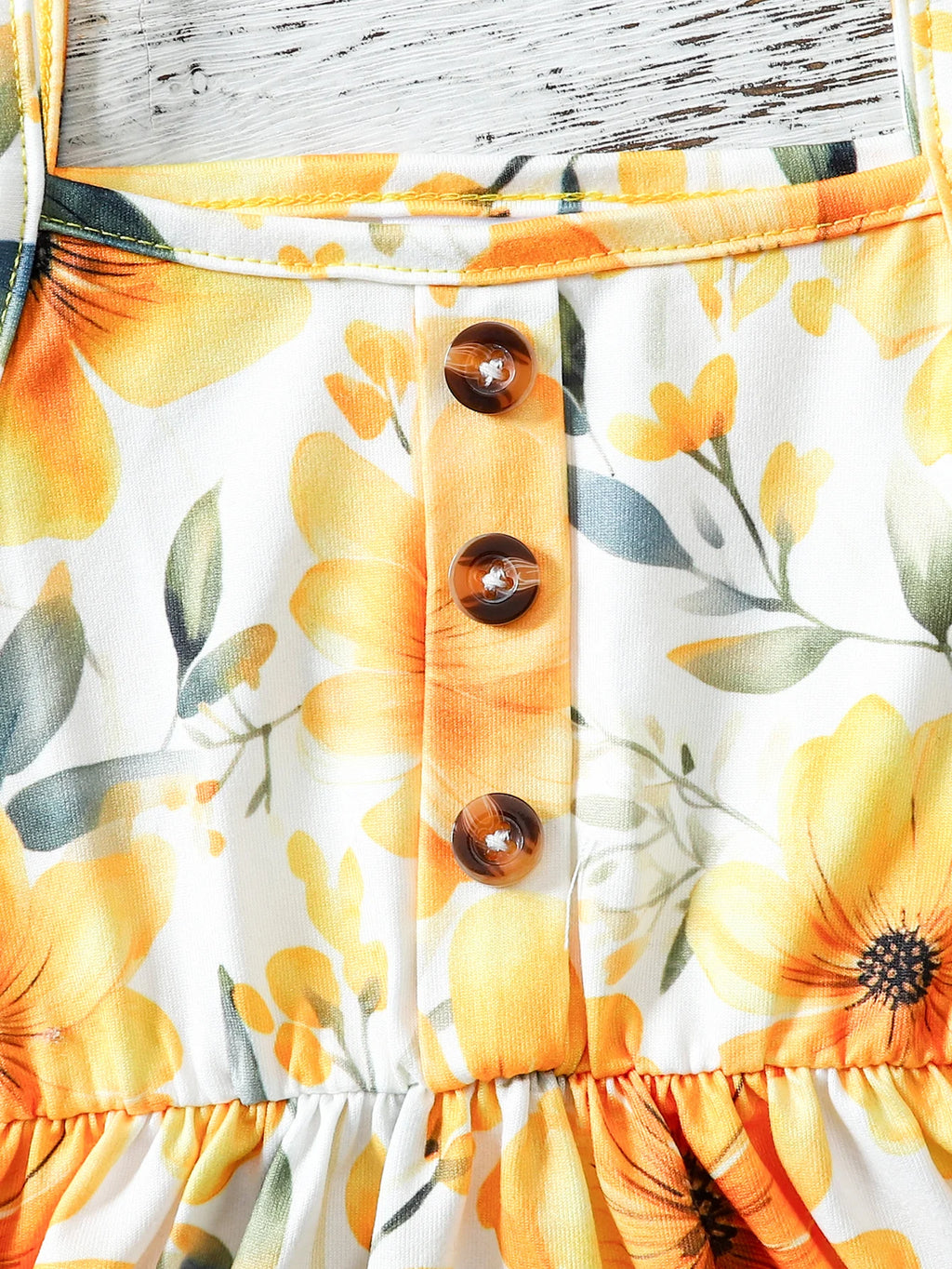 2pcs Summer Baby Girls Yellow Floral Dress Set, Cute Spaghetti Strap Sundress + Bucket Hat, Sweet Style, Daily/Beach Wear, 0-18M