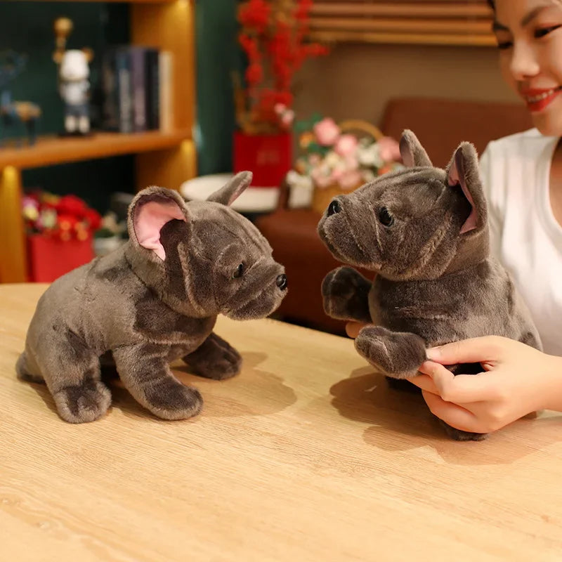 Hot 28cm Bulldog Plush Toy Realistic Stuffed Animals Black Grey Bulldog Plush Lifelike Pet Dog Soft Doll Gift