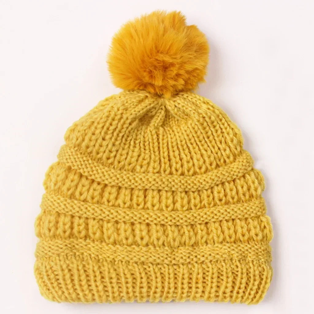 Baby Solid Color Knitted Pullover Hat Children's Ball Warm Hat Autumn and Winter Boys and Girls Cute and Comfortable Knitted Hat