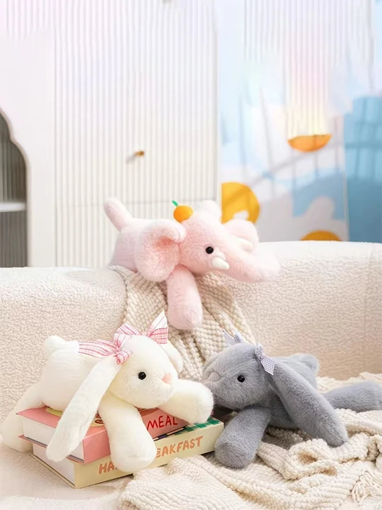 35CM Kawaii Bunny Plush Toy Ultra-Soft Long Ear Shy Rabbit Pillow Collectible Doll for Kids Birthday Easter Funny Party Gift