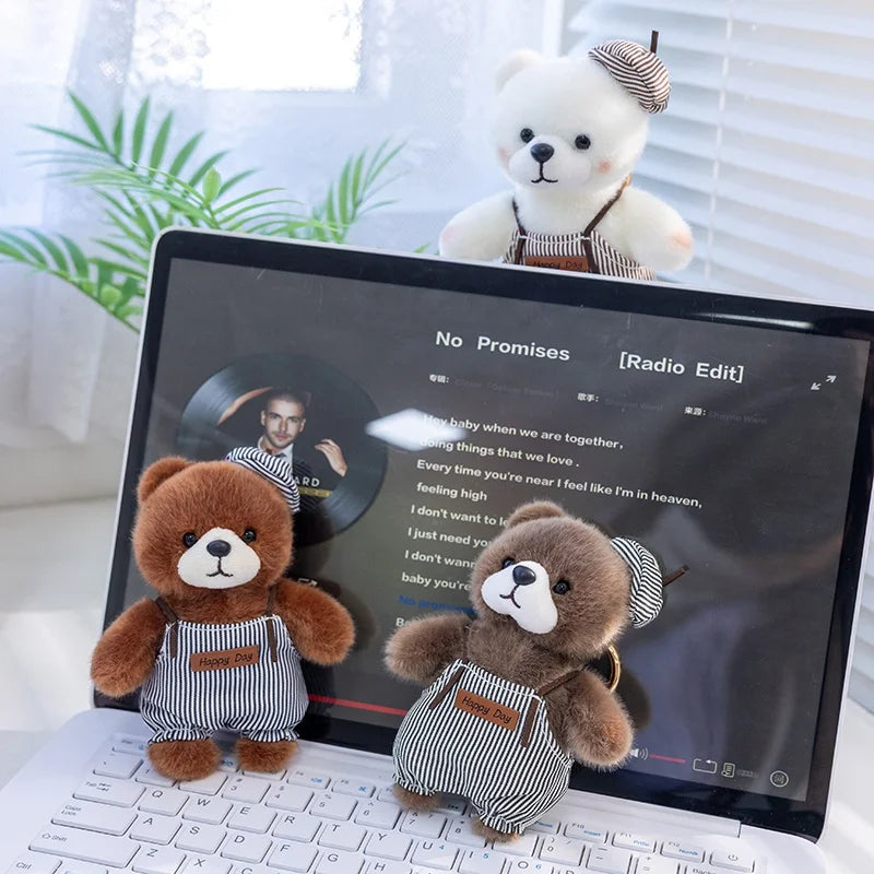 10cm New Kawaii Little Bears Pendant Plush Toy Stuffed Soft Animal Cartoon Bear Backpack School Bag Keychain Decor for Kids Gift