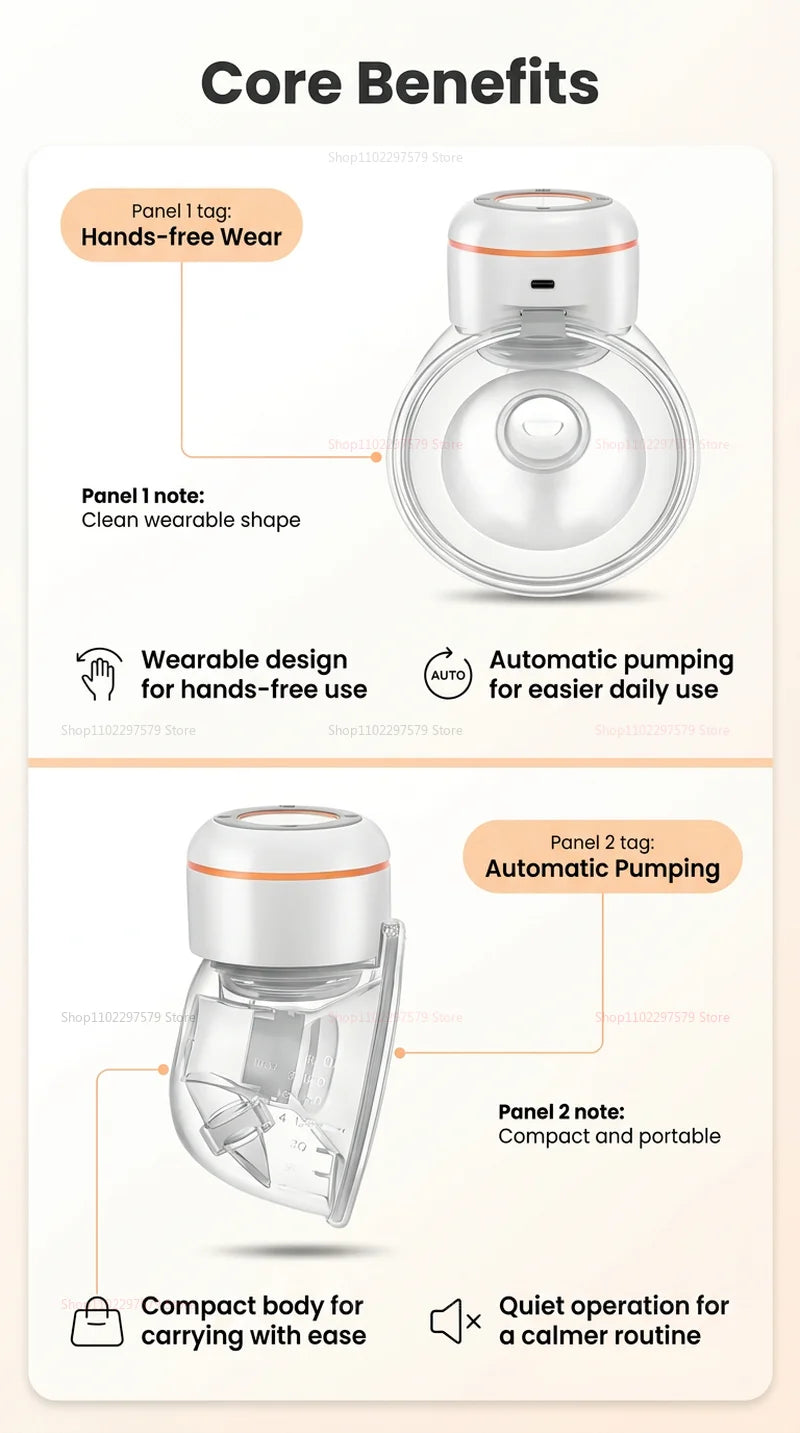 1PCS Wearable Electric Breast Pump Hand Free Low Noise Portable Breast Milk Collector Anti Backflow Comfort Breast Pump BPA-free