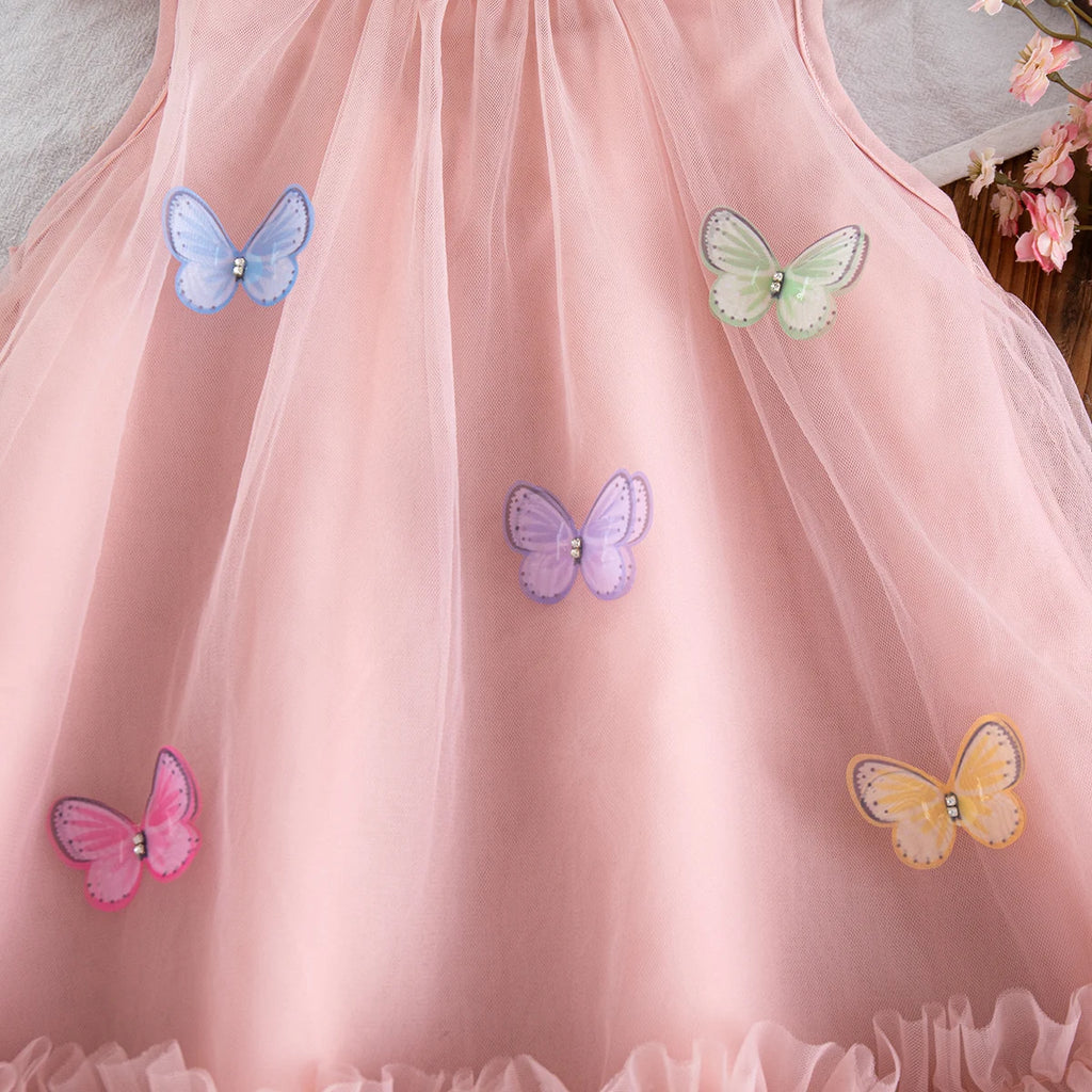 Summer New Baby Girl Pink Dress Cute Butterfly Children'S Birthday Clothes (9 Months -4 Years Old)