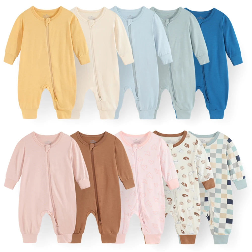 1-Piece Four Seasons Long Sleeve Zipper Baby Boy Girl Rompers Soft Comfort Unisex Infants Jumpsuit Rayon Newborn Clothes