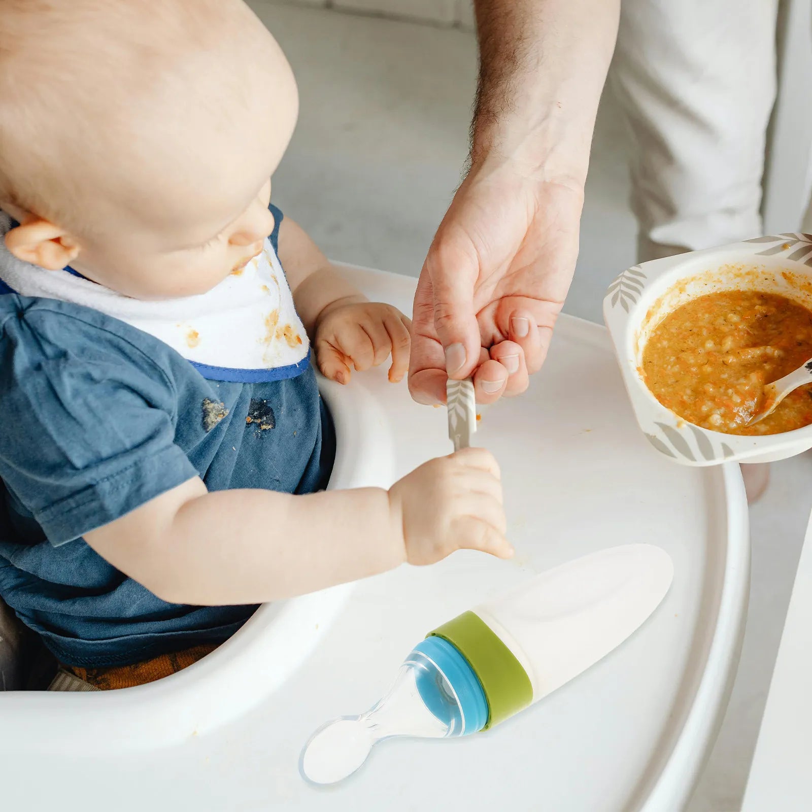 Silicone Baby Food Dispensing Spoon Soft Tip Infant Feeder Squeeze Spoon for Weaning Feeding Oatmeal Cereal Tableware