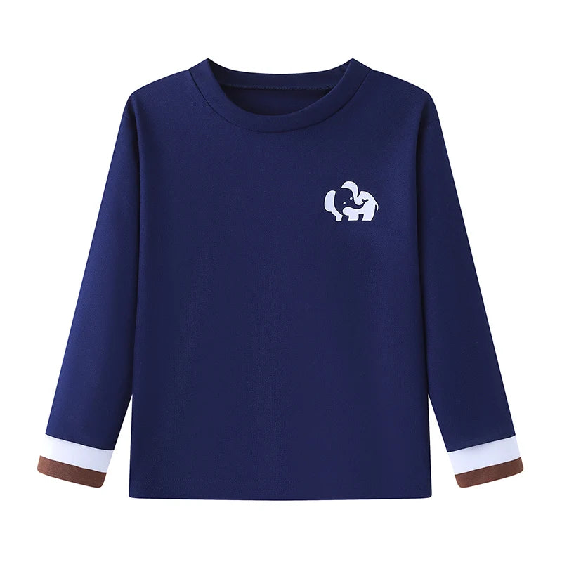 1/3 Piece Autumn And Winter Children's Solid Color Small Logo Fashionable Long Sleeved T-shirt Boys And Girls Round Neck Shirt