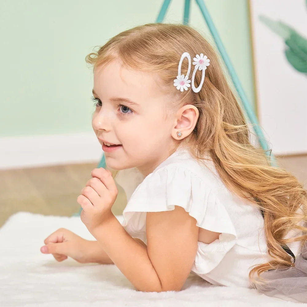 6PCS Cute Daisy Flower Hair Clips Bangs Hairpins for Kids Lace White Barette Princess Hairgripes Children Hair Accessories