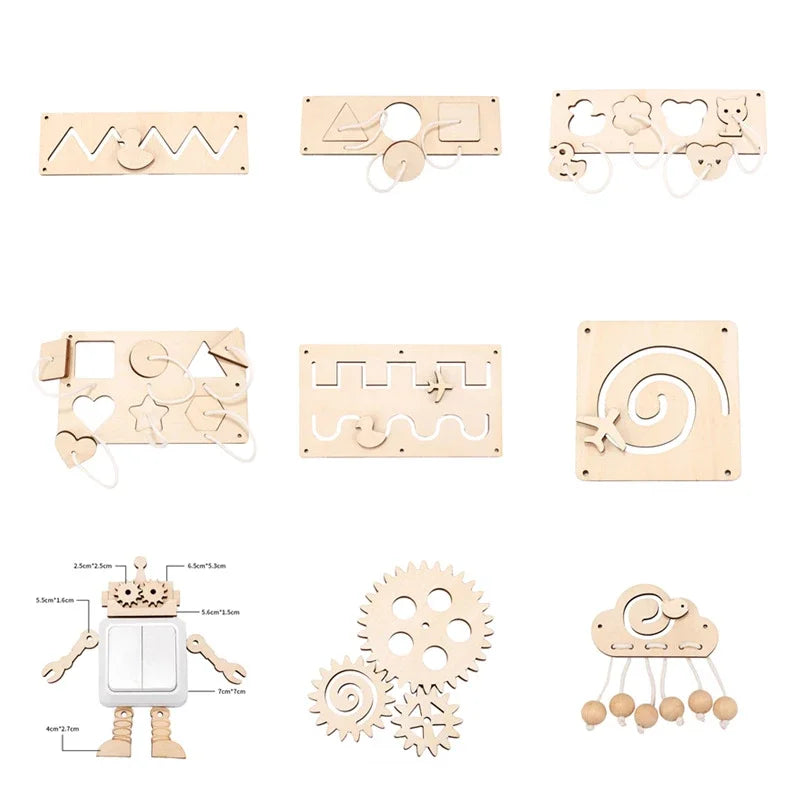 Montessori Busy Board DIY Wood Accessories Early Ball Calculation Bulldozer Castle Helicopter Educational Toy For Children Gifts