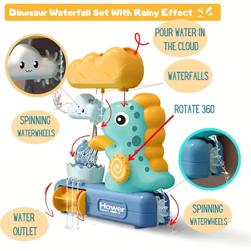 Baby Bath Toys Spray Toy for Kids Cartoon Dinosaur Suction Cup Dinosaur Bath Toys for Toddlers Animal Sprinkler Waterwheel Water