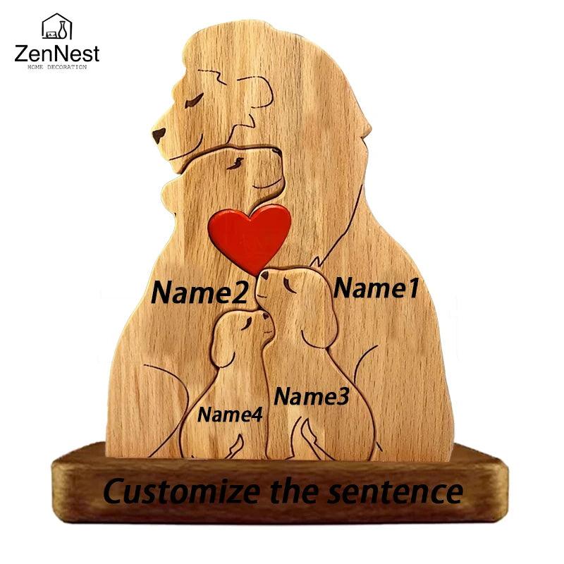Personalized Wooden Lion Family Puzzle Ornament – Custom Name Family Christmas Decoration