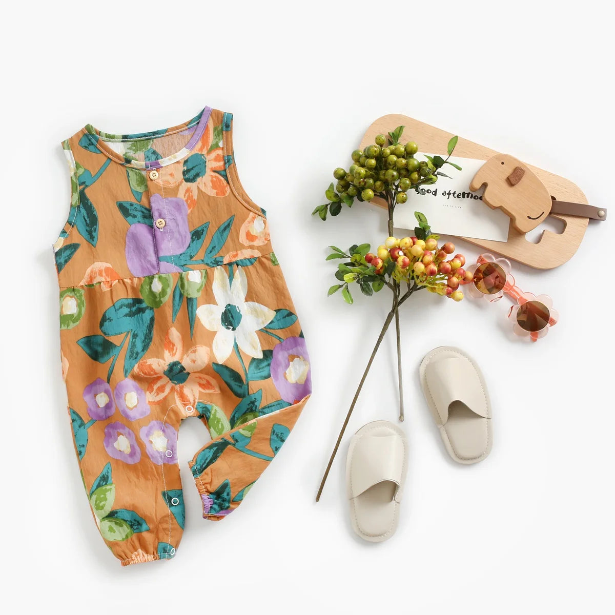 Baby Girls Printing Jumpsuits Flower Summer Rompers Cotton Toddler