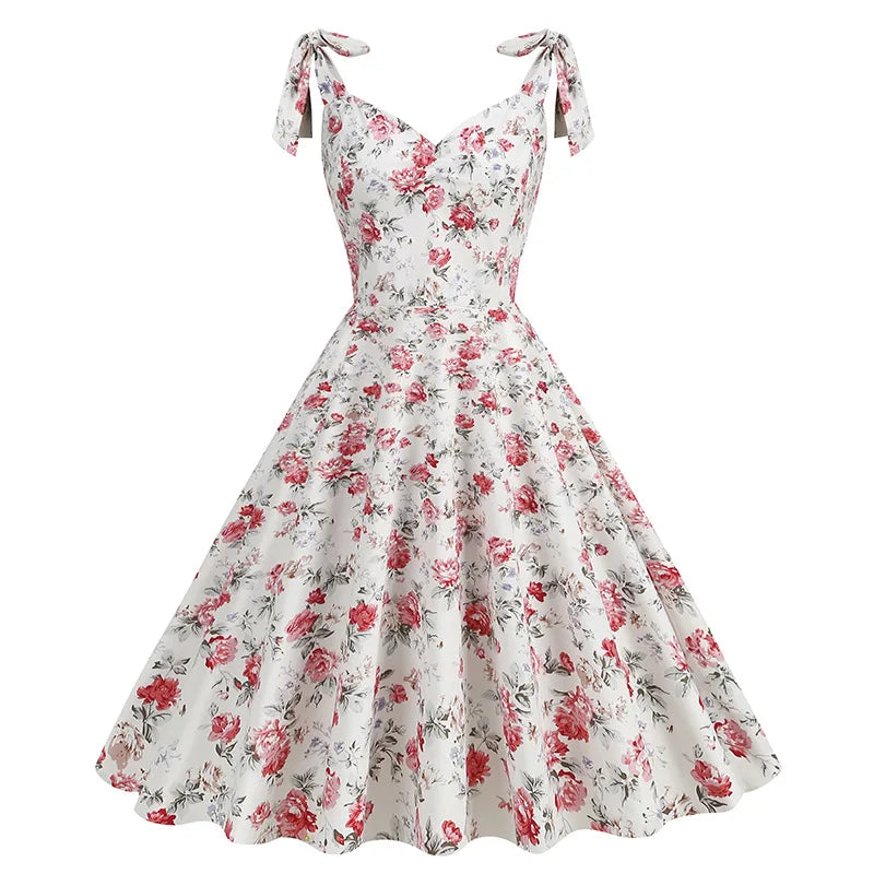 Summer New Parent-Child Dress Flower Bow Print Strap Dress Beach Party Fashion Cute V-Neck Mother Daughter Dress