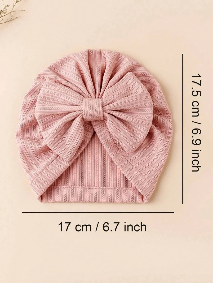 3pcs/set Baby Strips Bow Bonnet Solid Color Breathable Soft Turban For Infant Girls Large Bow Beanie For Photograph Headdress