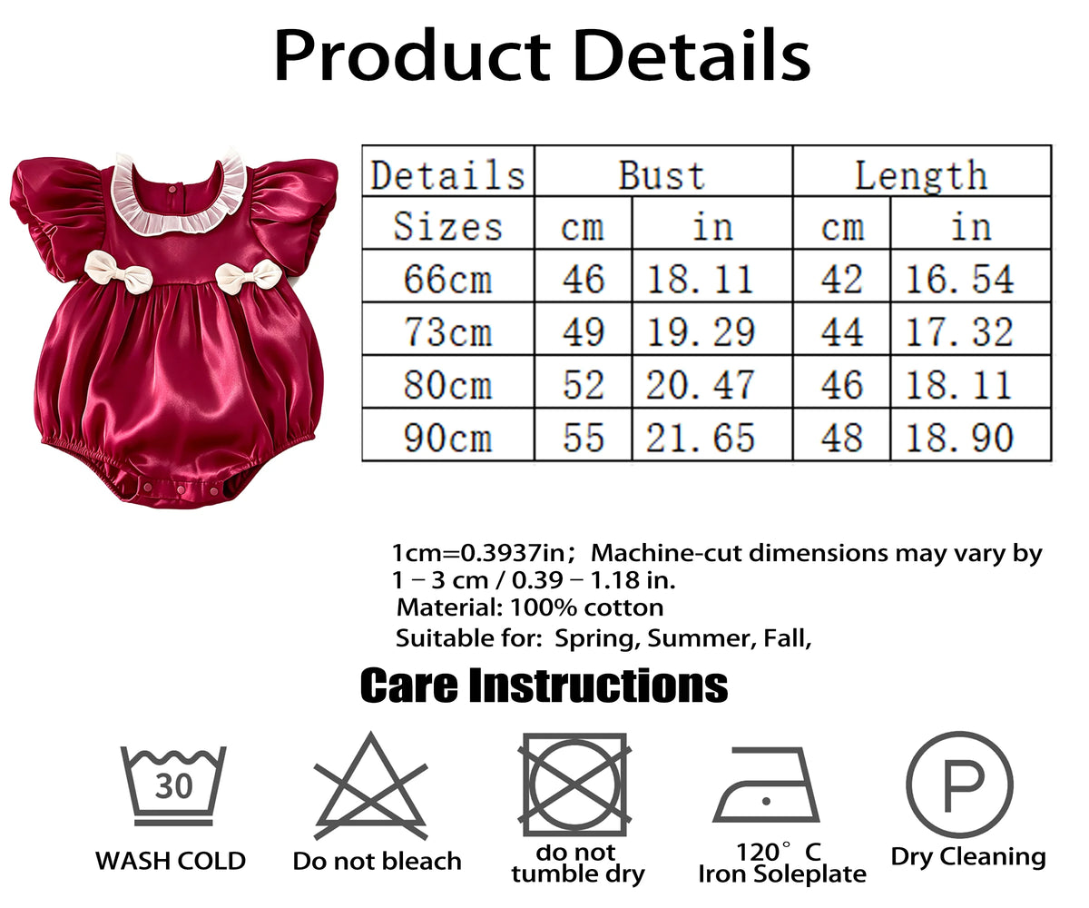Baby-Fitting Ruffle-Collar, Cap-Sleeve, Bow-Tie Burgundy Baby Girl Onesie—Cute Spring/Summer Outfit for Newborns
