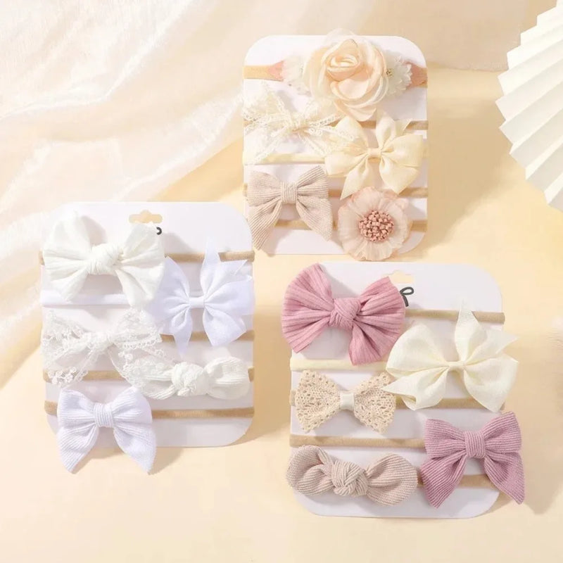 5Pcs Baby Flower Lace Bow Headband Elastic Nylon Newborn Head Band for Girl Infant Toddler Soft Hair Accessories Set