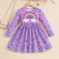 4-7 Year Children Girls Spring  Autumn Dress Rainbow Polka Dot Long sleeves Dress Girl  Fashionable Clothing