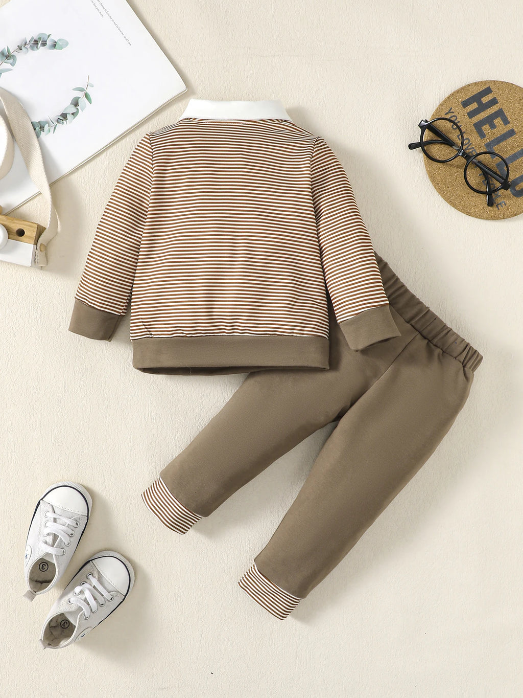 0-3 Years Baby Boy Set Bow Striped College Style Top+Pants 2Pcs/Set Toddler Baby Boy Spring and Autumn Set Baby clothing