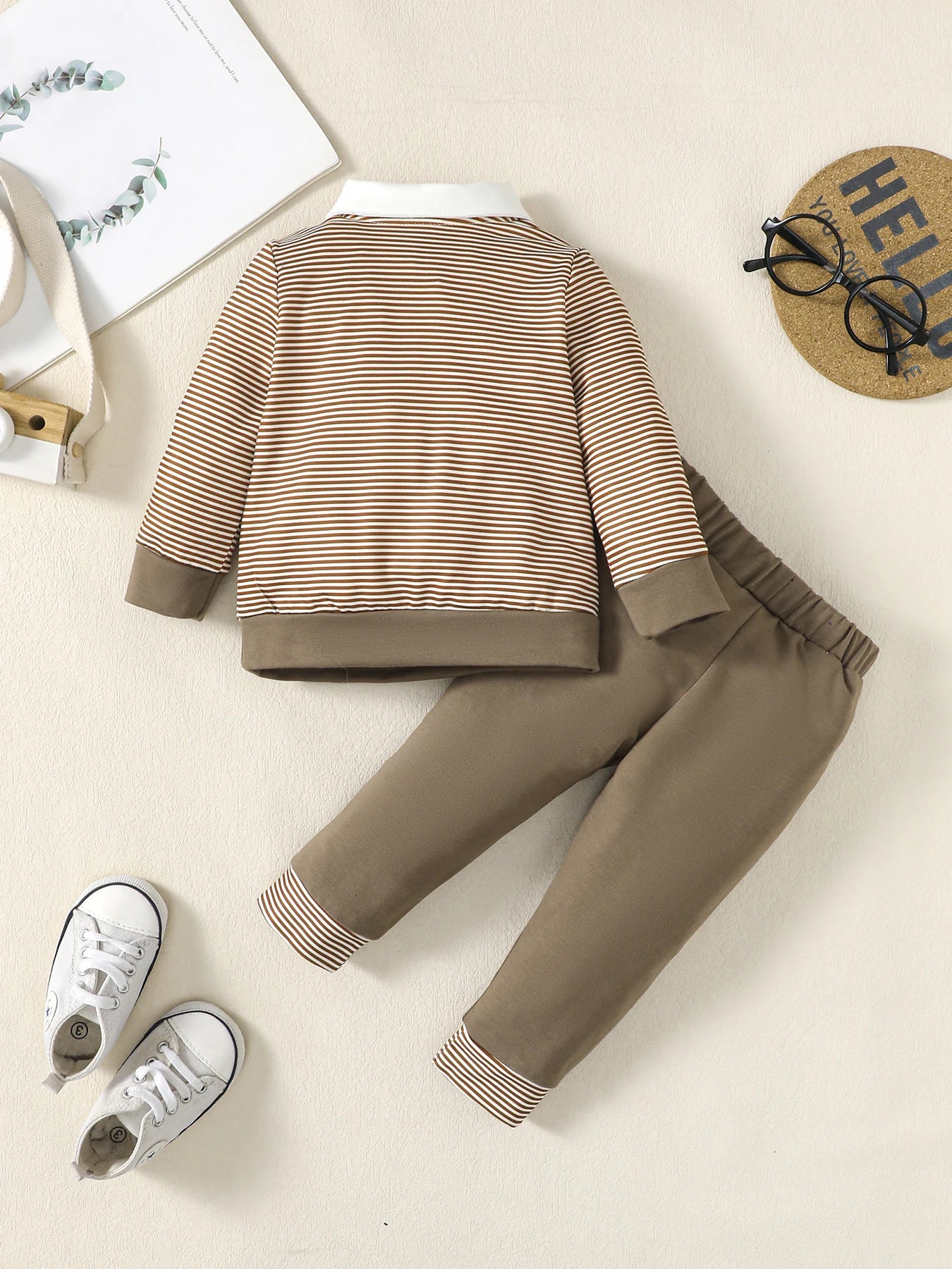0-3 Years Baby Boy Set Bow Striped College Style Top+Pants 2Pcs/Set Toddler Baby Boy Spring and Autumn Set Baby clothing