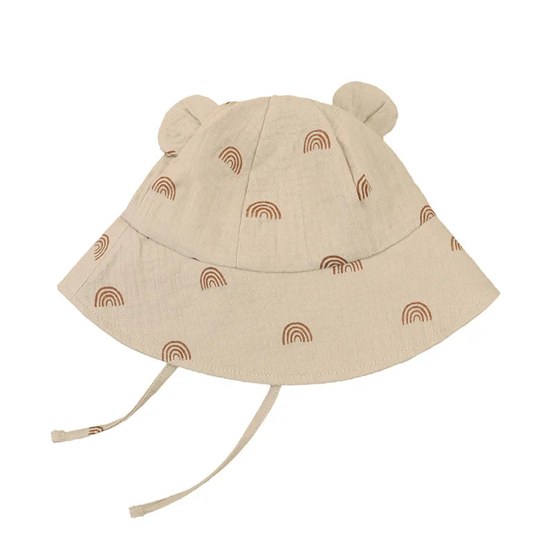 Muslin Baby Sun Hat Cartoon Print Kids Cap for Girls Boys 100% Cotton Toddler Summer Hats Children Panama Baby Cap 1-3Y