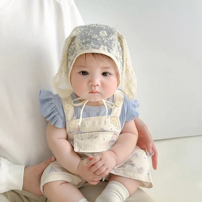 Baby Girl Lace Hat Newborn Photography Props Rabbit Bunny  Cap Baby Photo Studio Beanie Cap