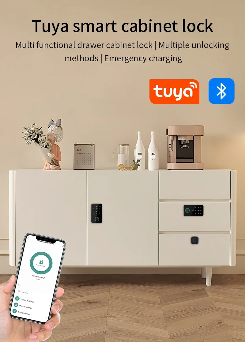 Support Tuya APP Smart Fingerprint No Punch Cam Lock Cabinet Lock Door Drawer Filing Cabinet Post Mail Box Furniture Locker