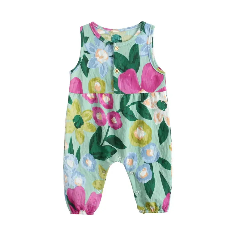 Baby Girls Printing Jumpsuits Flower Summer Rompers Cotton Toddler