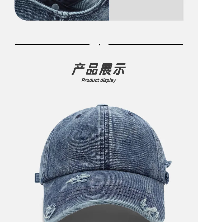 Cross-border Washed Distressed Embroidered Denim Baseball Cap Solid Color Outdoor Travel Sun Protection Visor Cap