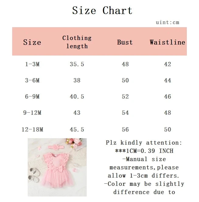 0-18 Months Newborn Baby girl Bodysuit Beautiful Flower Bow Chiffon Jumpsuit+Headband 2Pcs/Set for Baby Summer Fashion Jumpsuit