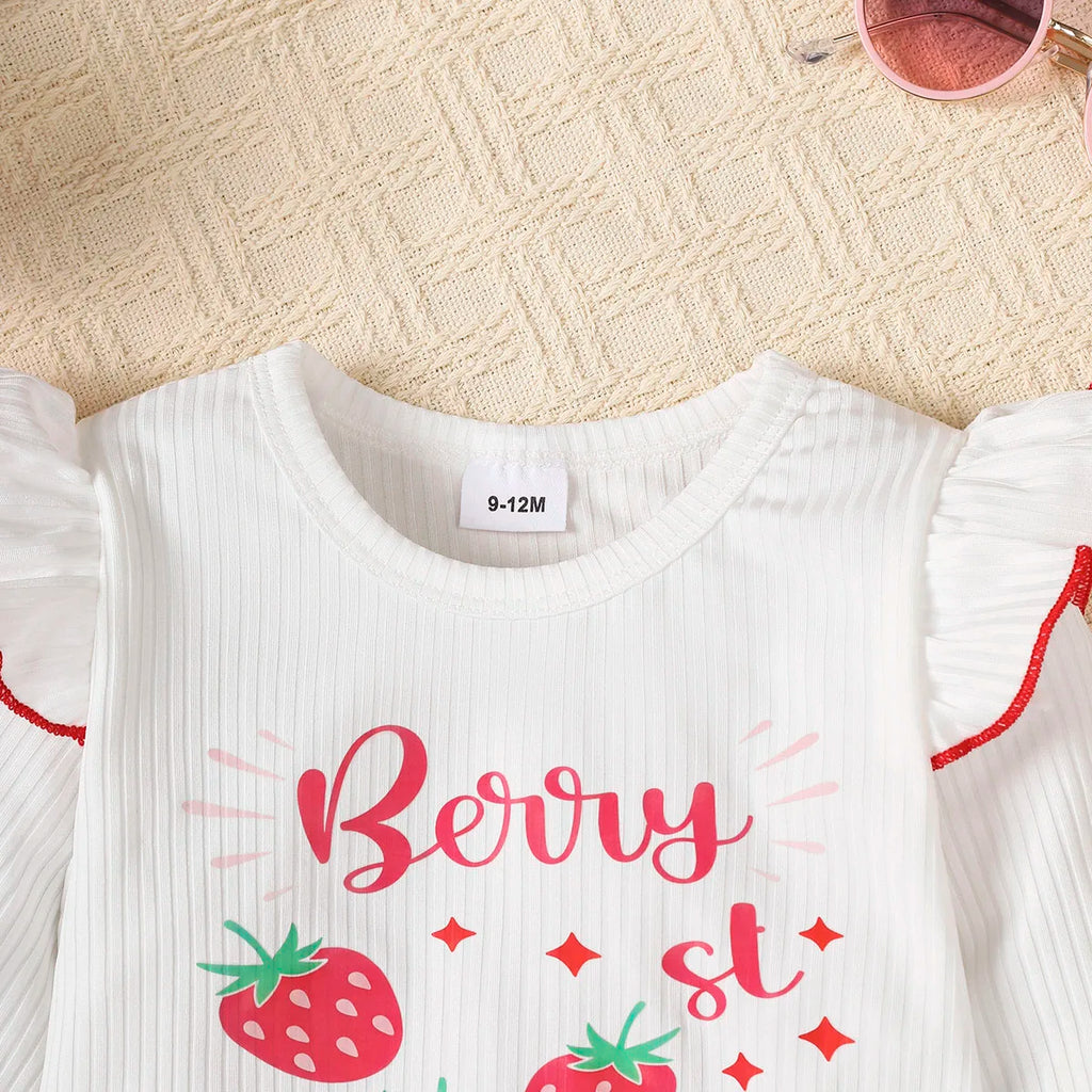 Baby Girl Set Strawberry Printed Long Sleeve+Bellbottom Pants Fashion Set for 0-3 Year Female Baby Spring Autumn Leisure Set