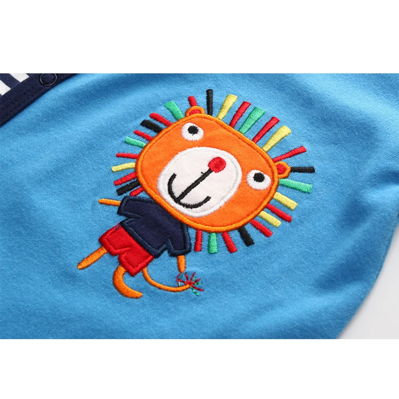 Kiddiezoom Fashion Classic Blue Lion Print long Sleeve Causal Baby Boy Girl Rompers Soft 100%Cotton Newborn Jumpsuits Clothing