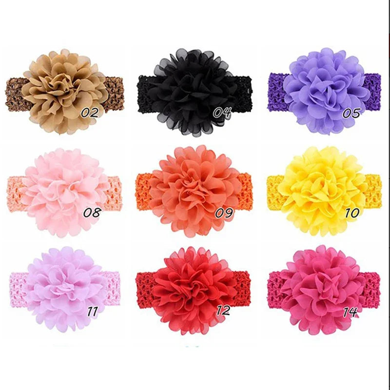 9Pcs/set 0-3Y Headbands Chiffon Flower Soft Strecth Hair Band Handmade for Baby Newborns Head Tie Infants Babe Hair Accessories
