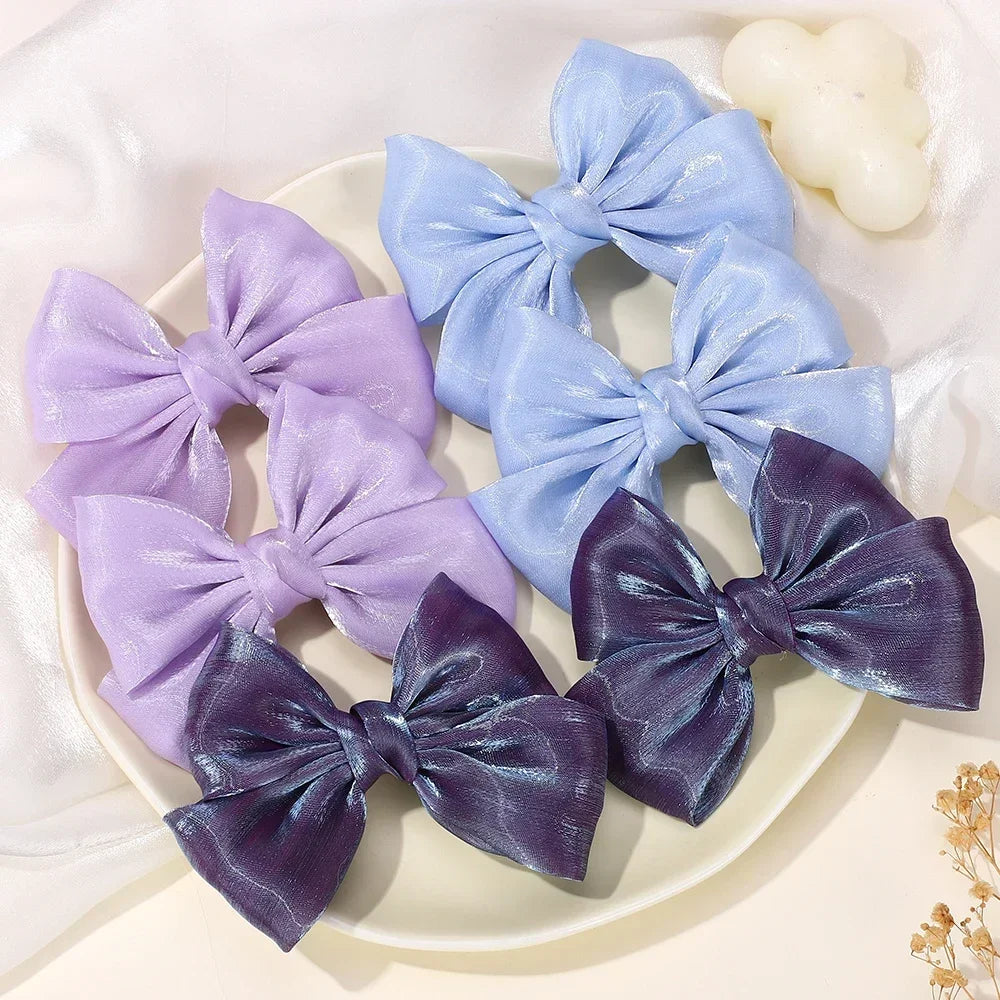 2Pcs/lot Big Bows Chiffon Hair Clips Cheer Bowknot Hairpin Children Headdress Fashion Girls Hair Accessories
