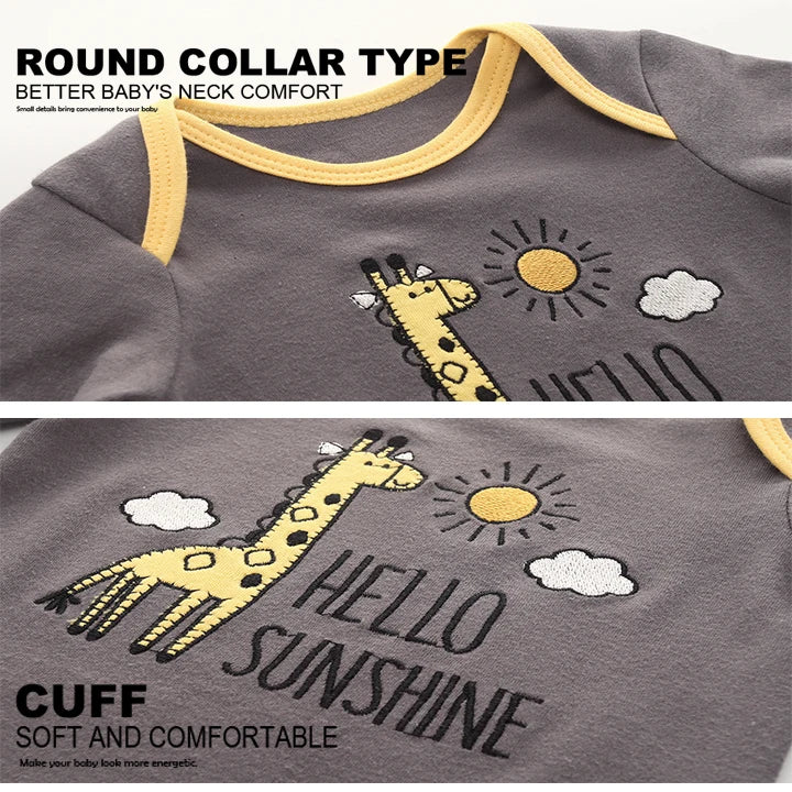 Kiddiezoom 3 Pcs/Lot Spring Autumn Cartoon Long Sleeve Newborn Baby Boy Girl Bodysuits 100%Cotton Soft Infants Clothes