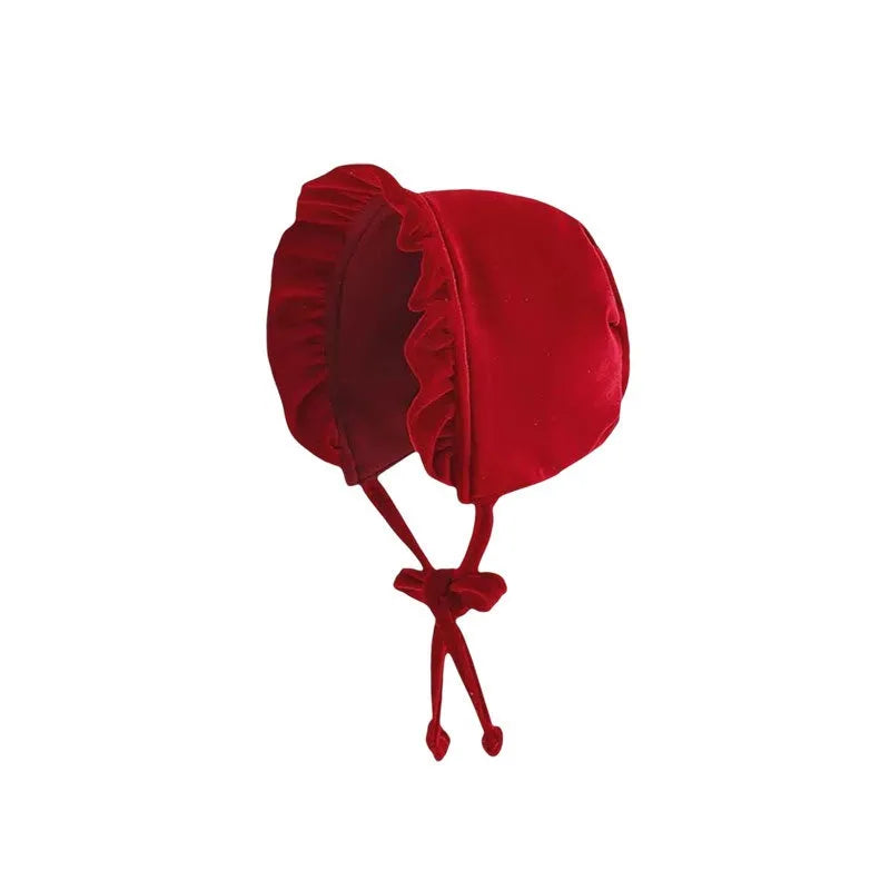 Rich Red Velvet Baby Palace Dress Hat - Festive for Christmas/New Year/Baptism, Princess-style Elegant for Toddlers.