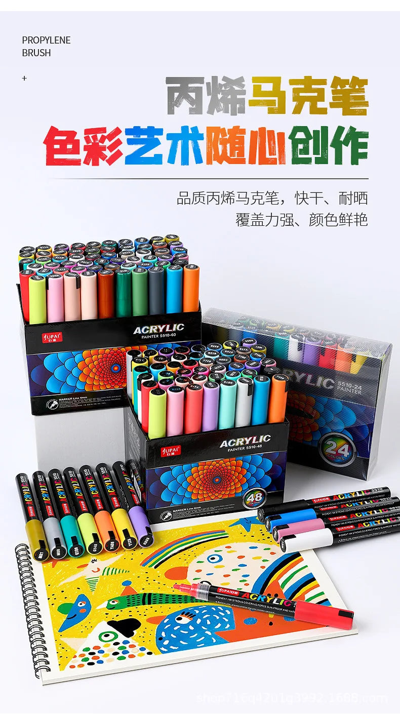 12/60 Colors Acrylic Marker Rock Painting Kit for Kids Children Stone Paint Pens Set Ceramic Glass Wood DIY Crafts Art Supplies
