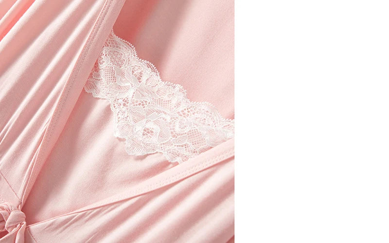 2pcs/Set Pregnancy Pajamas Sleepwear Nursing Pregnant Woman Sling Breastfeeding Nightgown Maternity Labor Dress+Robe Childbirth
