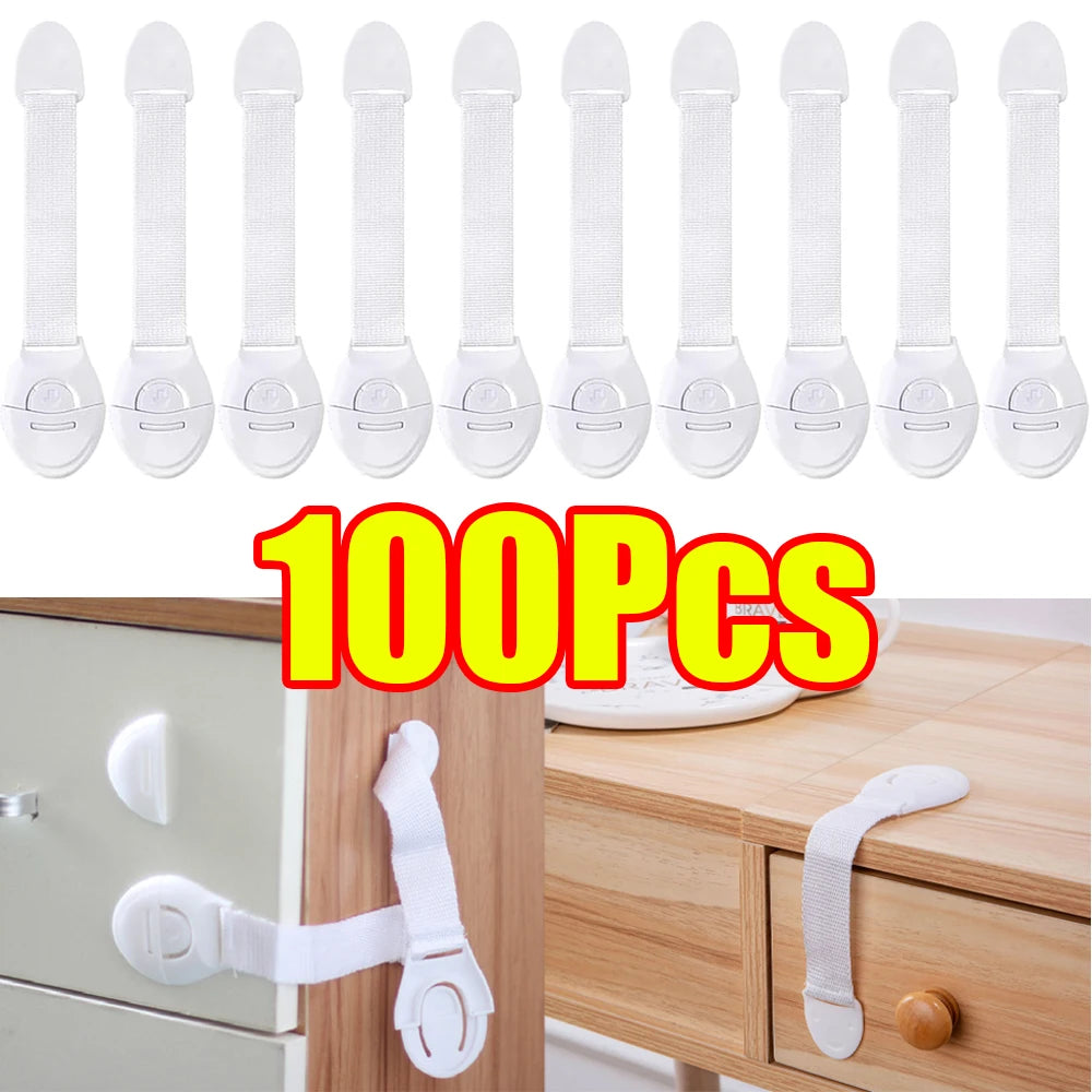 1-100Pcs Lot for Baby Furniture Door Drawer Lock Cabinet Door Multi-Functional Ribbon Lock Buckle Baby Proof Security Protector
